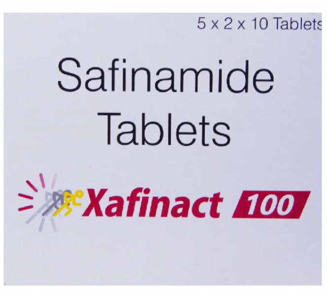 A box of Safinamide (100mg) Tablet