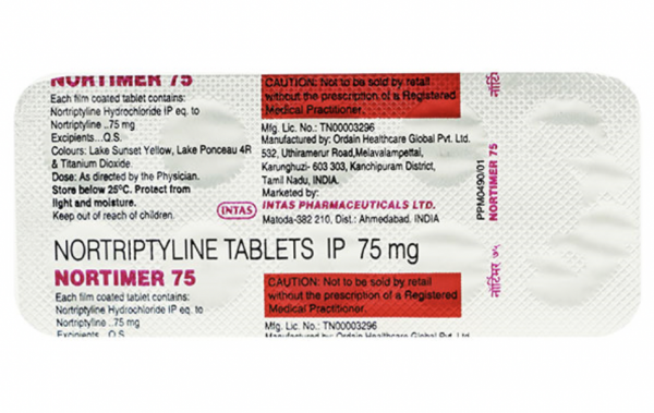 A strip of Nortriptyline (75mg) Tablet