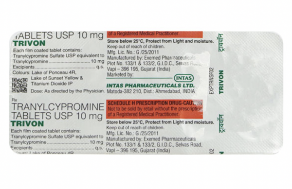 A strip of Tranylcypromine (10mg) Tablet