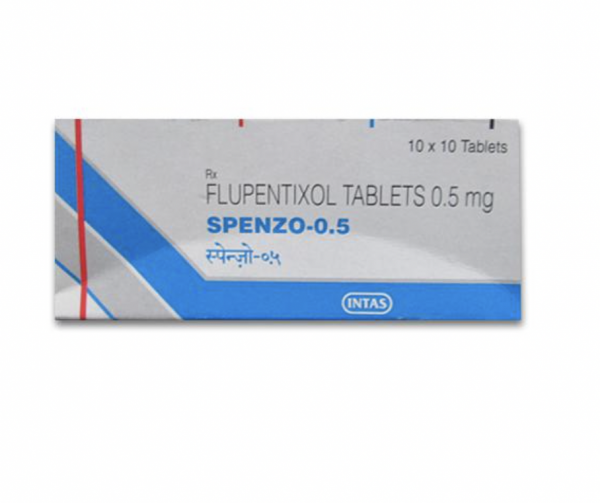A box of Flupentixol or Flupenthixol (0.5mg) tablet