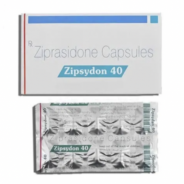 A box and strip of Ziprasidone (40mg) Capsule