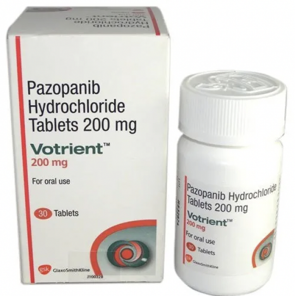 A box and bottle of Pazopanib (200mg) Tablet