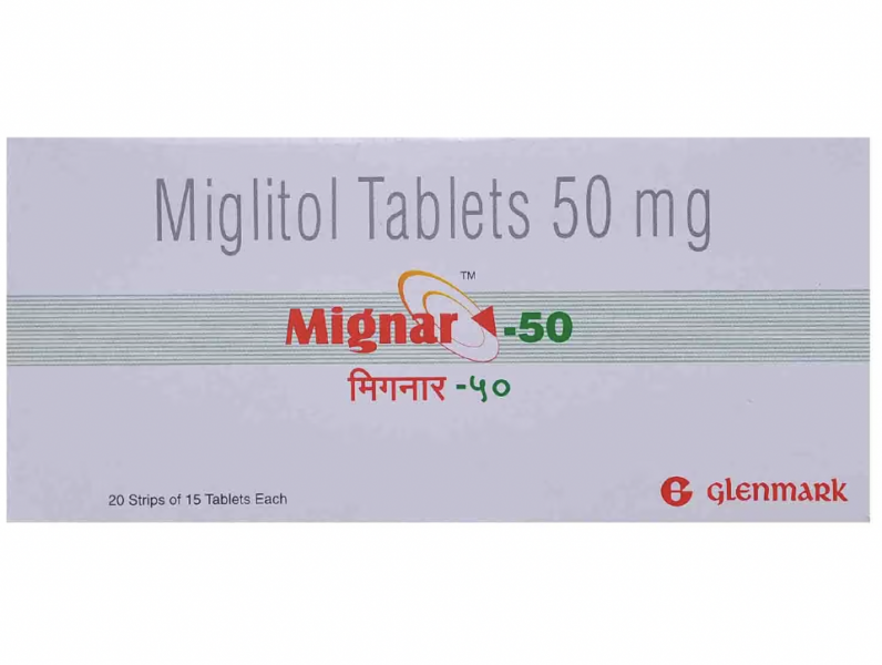 A box of Miglitol (50mg) Tablet