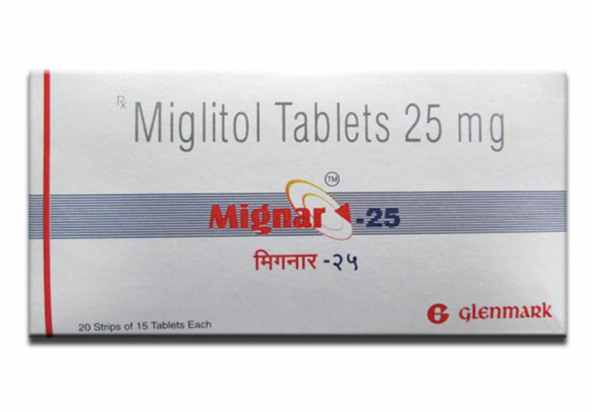 A box of Miglitol (25mg) Tablet