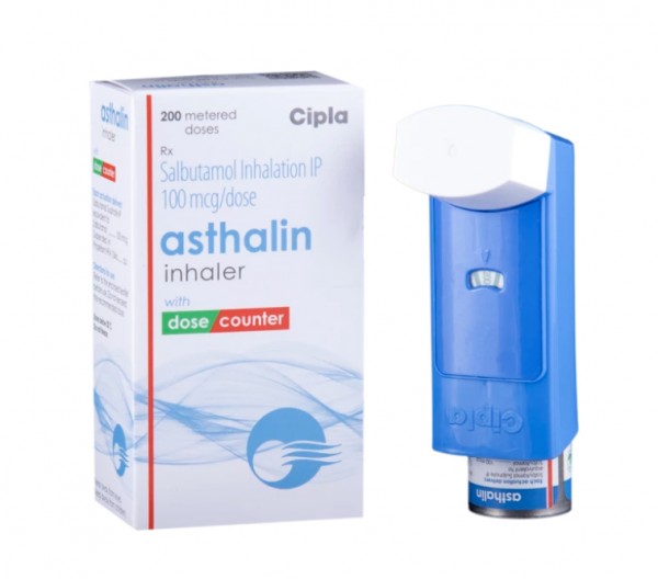 A box and a pump of generic Ventolin Inhaler 100mcg - Albuterol Inhalation