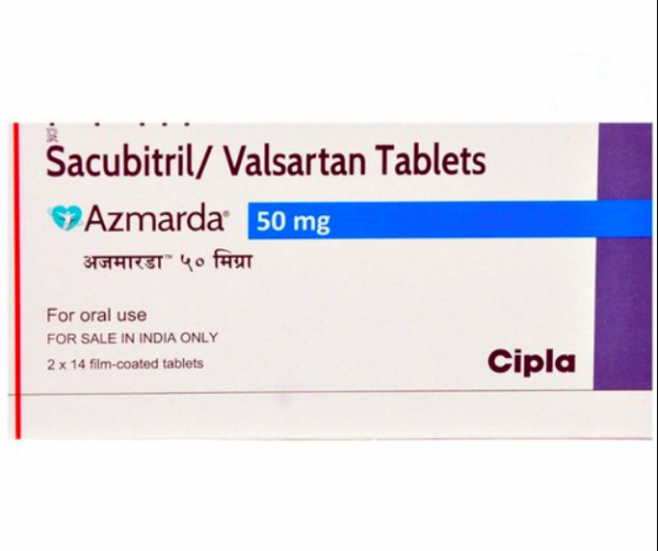 A box of Sacubitril 24mg + Valsartan 26mg pills