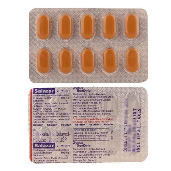 Blister strips of generic sulfasalazine 500mg Oral Tablets