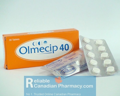 A box and a strip of generic Benicar 40mg Tablets - Olmesartan Medoxomil