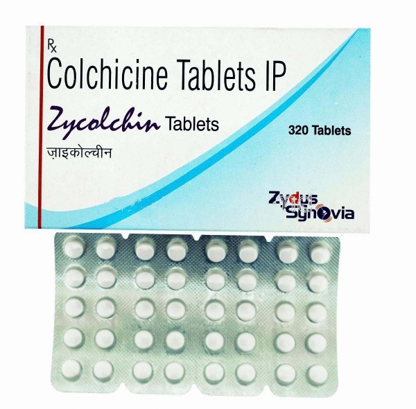 Box and blister strips of generic Colchicine 0.5 mg Tablets