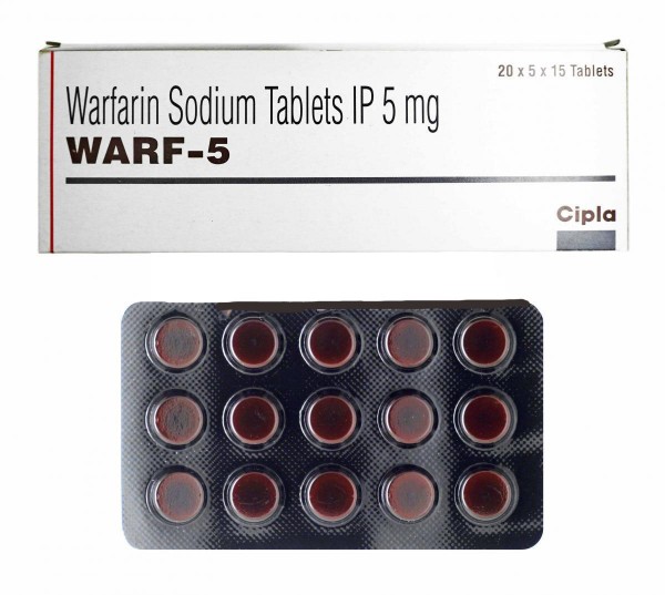 A box and a strip of Warfarin 5mg Pills