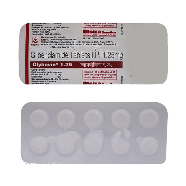 Blister strip of generic Glyburide ( Glibenclamide 1.25mg tablets )