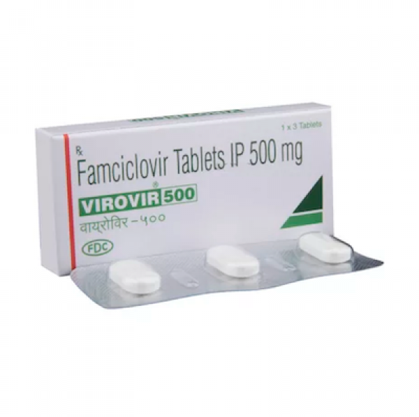 Blister and box of generic famciclovir 500mg tablet