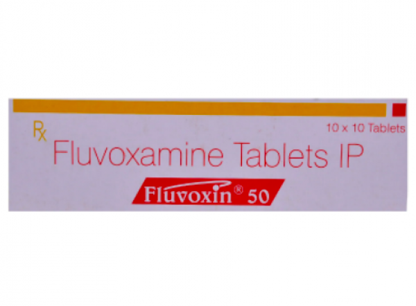 A box of generic Fluvoxamine 50mg Tablet