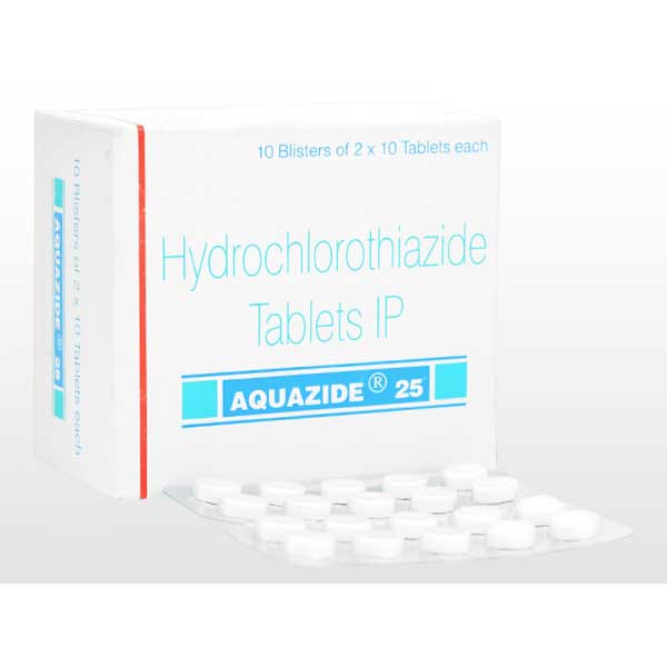 A box and a strip of Hydrochlorothiazide 25mg Tablet