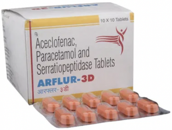 Aceclofenac 100mg + Paracetamol 500mg + Serratiopeptidase 15mg Pill