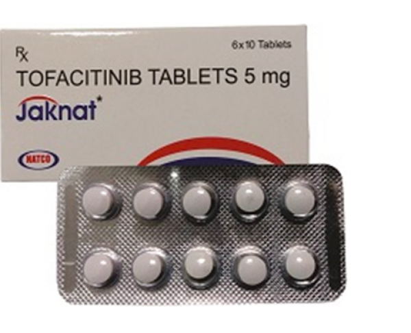 A box and a strip of Tofacitinib 5mg Tablet