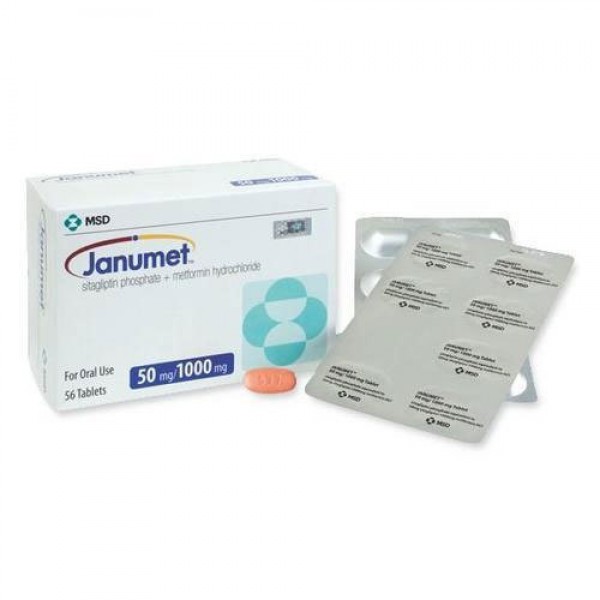 Box and blister of generic sitagliptin phosphate 50 mg, metformin hydrochloride 1000 mg