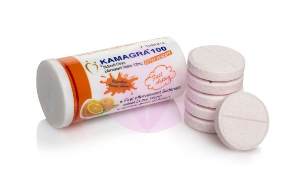 A bottle of Generic Kamagra 100mg Effervescent Tablets - Sildenafil Citrate