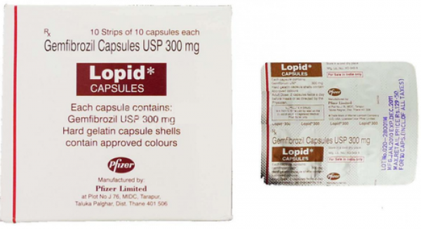 Box and blister of generic Gemfibrozil 300mg capsules