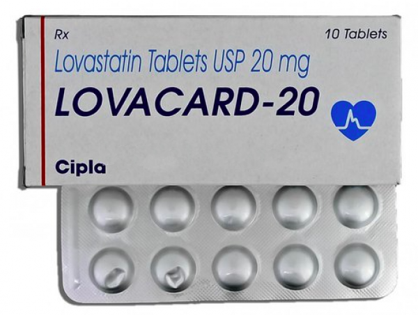 A box and a strip of Lovastatin 20mg Tablet