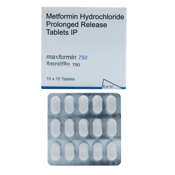 A box and a blister strip of Metformin 750mg generic tablet