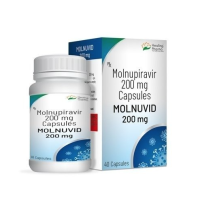 A box and a bottle of Molnupiravir 200mg Capsules