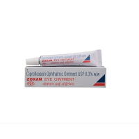 A box and a tube of Ciprofloxacin 0.3% Eye Ointment