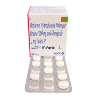 A box and a strip of Amaryl M 2 mg/1000mg Pill