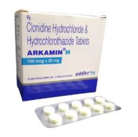 A box and a strip of Clonidine (100mcg) + Hydrochlorothiazide (20mg) Tablets