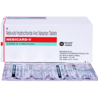 A box and a strip of Nebivolol (5mg) + Valsartan (80mg) Tablets