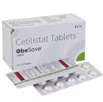 A box and strips of Cetilistat (120mg) Tablets