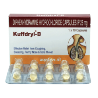 A pack and a strip of Generic Benadryl 25mg Capsule