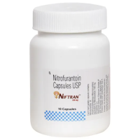 A bottle of Nitrofurantoin 100mg Capsules