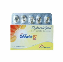 A box and a strip of Cholecalciferol 1000IU Capsule