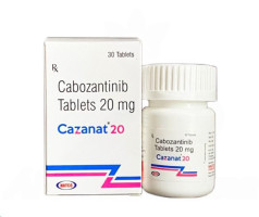 A box and a bottle of Generic Cabozantinib (20mg) Tablet
