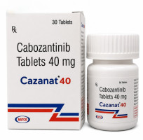A box and a bottle of Generic Cabozantinib (40mg) Tablet