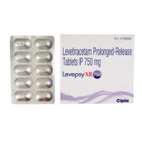 A pack and a strip of generic Levetiracetam (750mg) Tablet