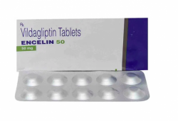 A pack and a strip of Vildagliptin (50mg) Generic Tablet