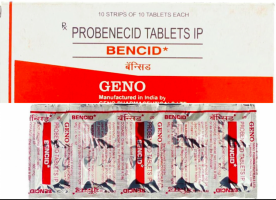 A pack and a strip of generic Probenecid (500mg) Tablets