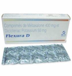 A box and strip of Diclofenac (50mg) + Metaxalone (400mg) Tablet