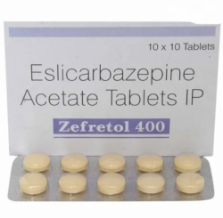 A box and strip of Eslicarbazepine (400mg) Tablet
