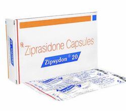 A box and strip of Ziprasidone (20mg) Capsule