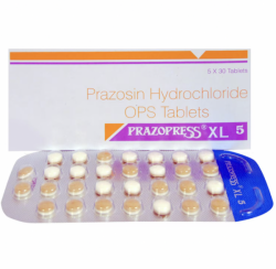 A box of Prazosin (5mg) Tablets
