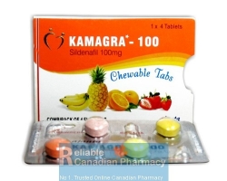 Box pack and blister strips of generic Kamagra Chewable Tablets 100mg
