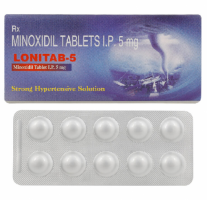 A strip and a box of generic Minoxidil 5mg tablets
