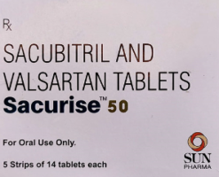 A box of Sacubitril 24mg + Valsartan 26mg pills