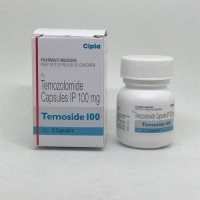 Box and a bottle of Temozolomide 100mg Capsules