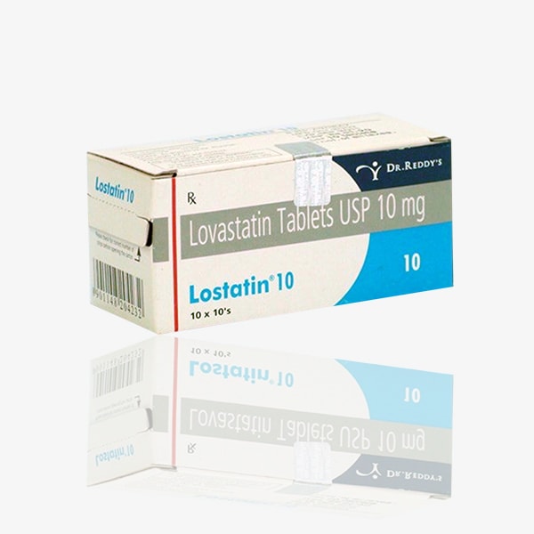 Box and blister of generic Lovastatin 10mg tablets