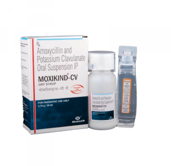Box and bottle of generic Amoxycillin (200mg) + Clavulanic Acid (28.5mg) Syrup