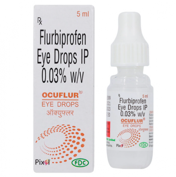 A box and an eye dropper bottle of Flurbiprofen 0.03 % 